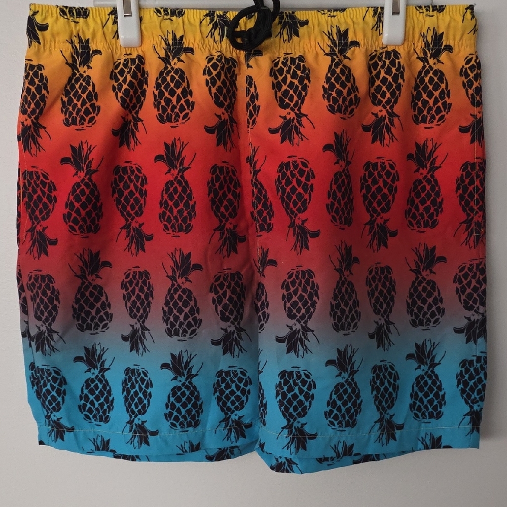 Gradient Pineapple Print Men's Swim Trunks